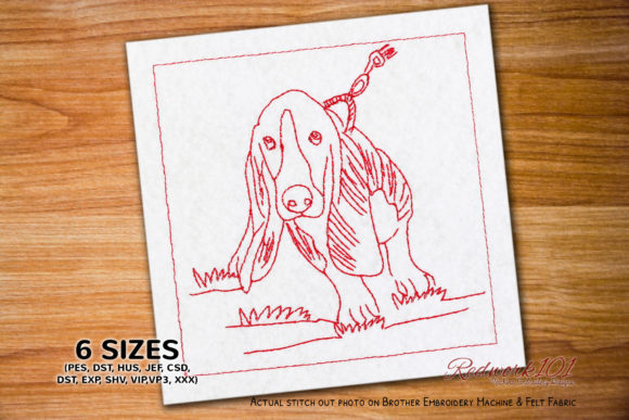 Basset Hound Dog with Leash Embroidery Review
