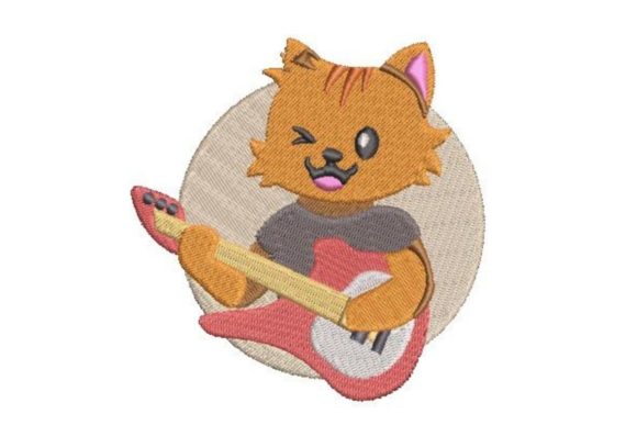 Reviewing Cartoon Cat Rockstar Playing Guitar